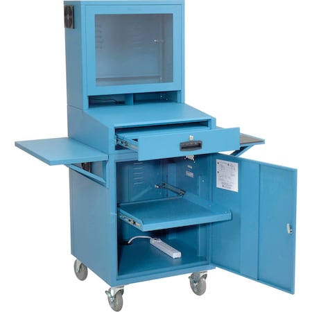 Global Industrial Mobile LCD Computer Cabinet, Complete Bundle, Blue 239115CBL